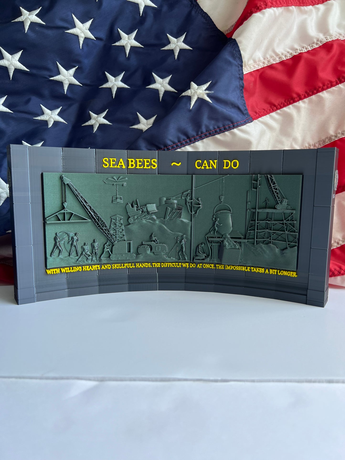 Navy Seabees Memorial 3D Printed Statue - "Can Do" Spirit - Military Tribute