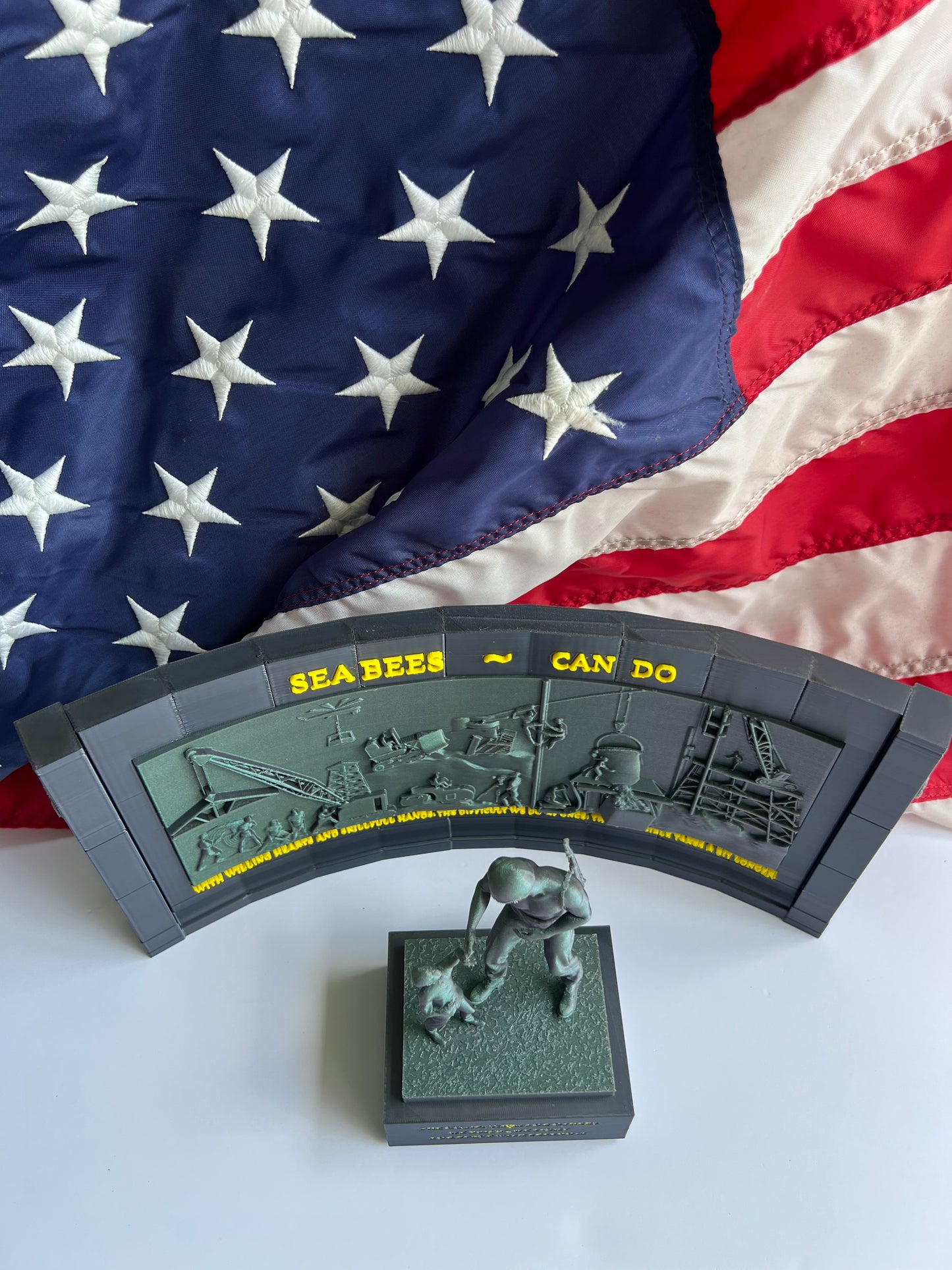 Navy Seabees Memorial 3D Printed Statue - "Can Do" Spirit - Military Tribute