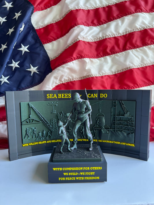 Navy Seabees Memorial 3D Printed Statue - "Can Do" Spirit - Military Tribute
