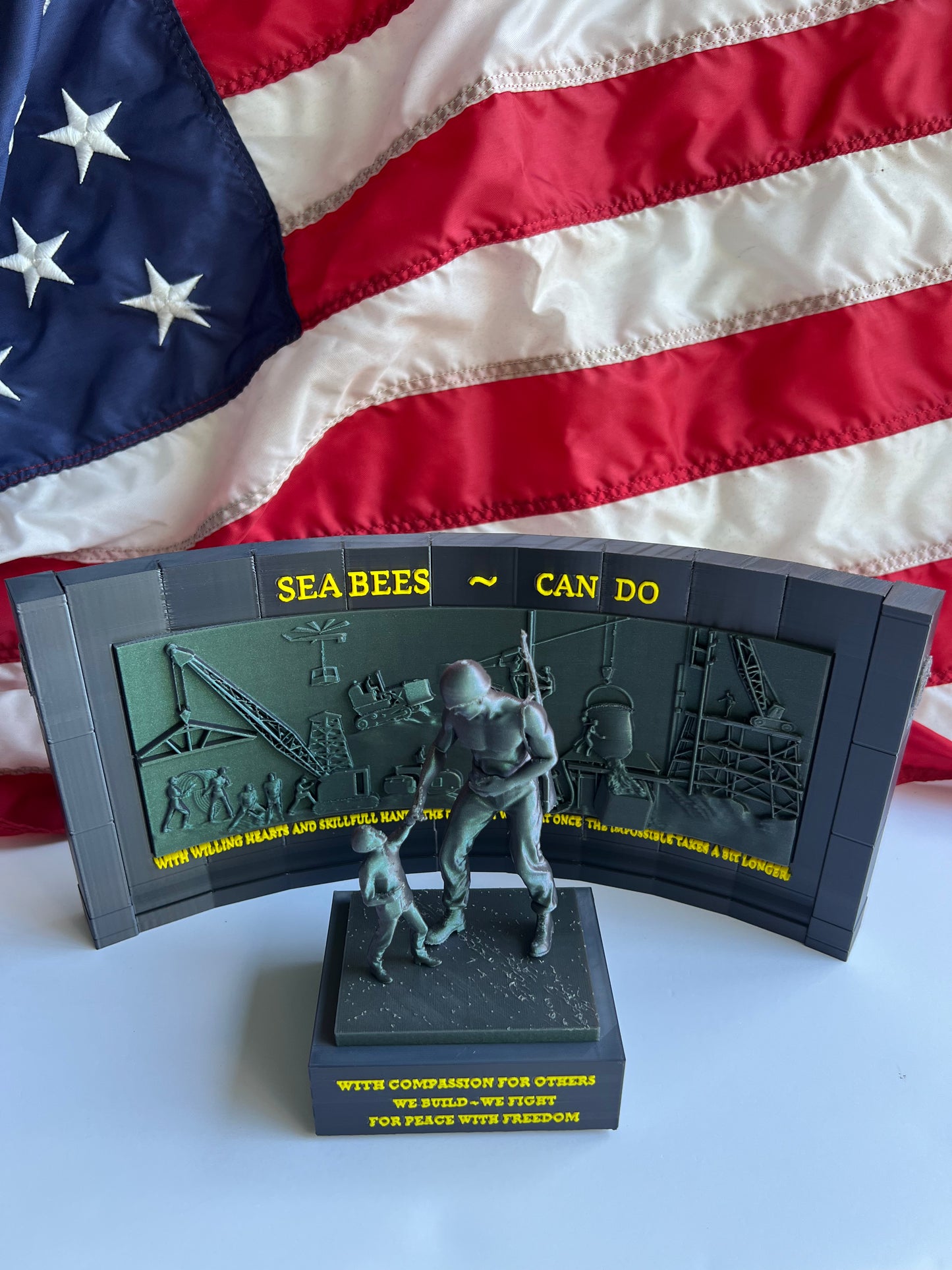 Navy Seabees Memorial 3D Printed Statue - "Can Do" Spirit - Military Tribute
