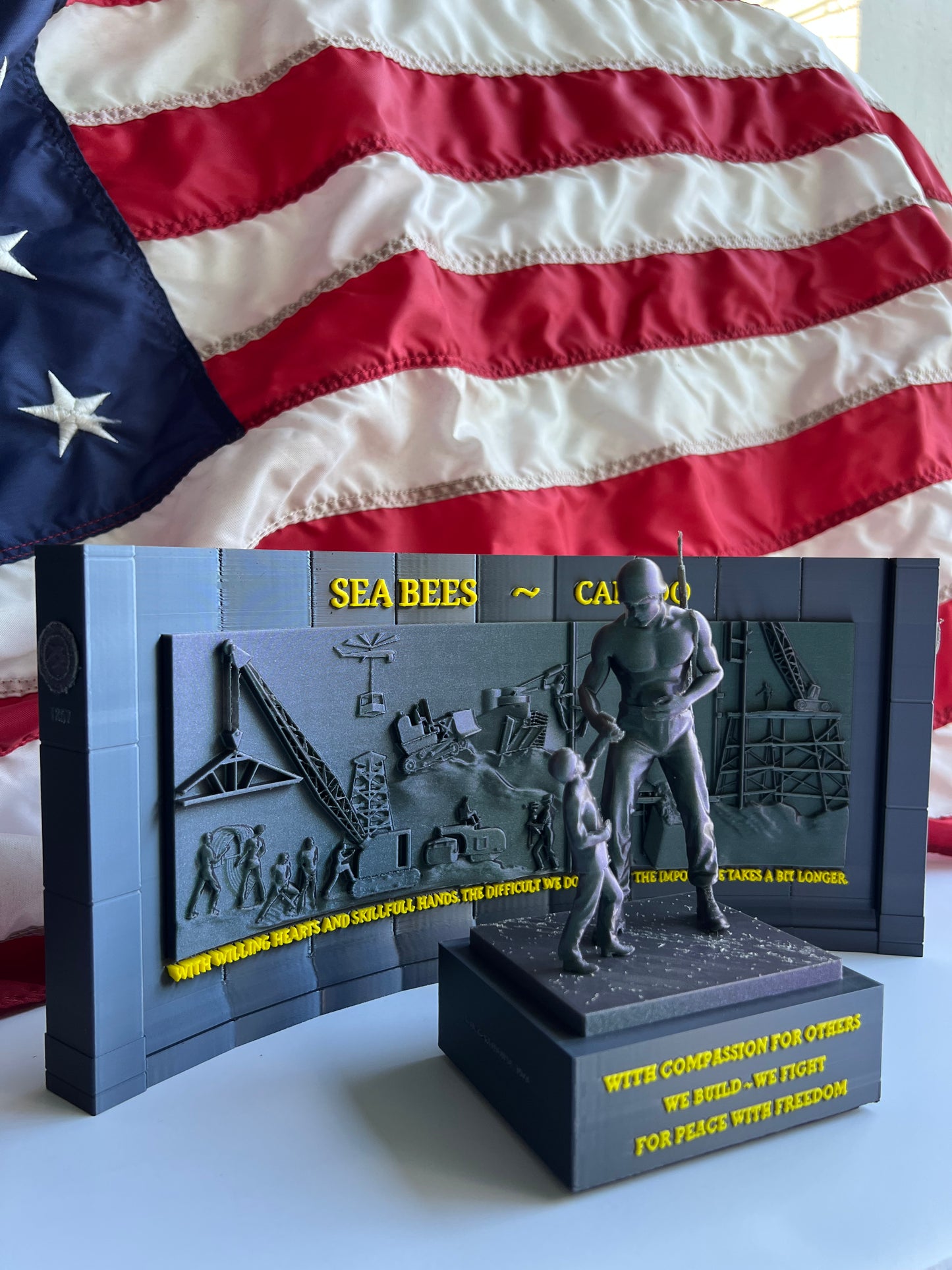 Navy Seabees Memorial 3D Printed Statue - "Can Do" Spirit - Military Tribute