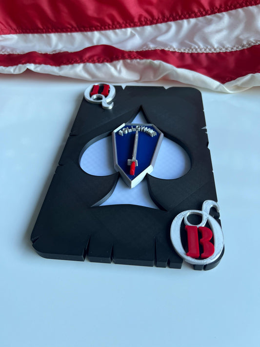 Army 11 Bravo “Queen of Battle Playing Card Design 3D Printed Display (412 Inches)