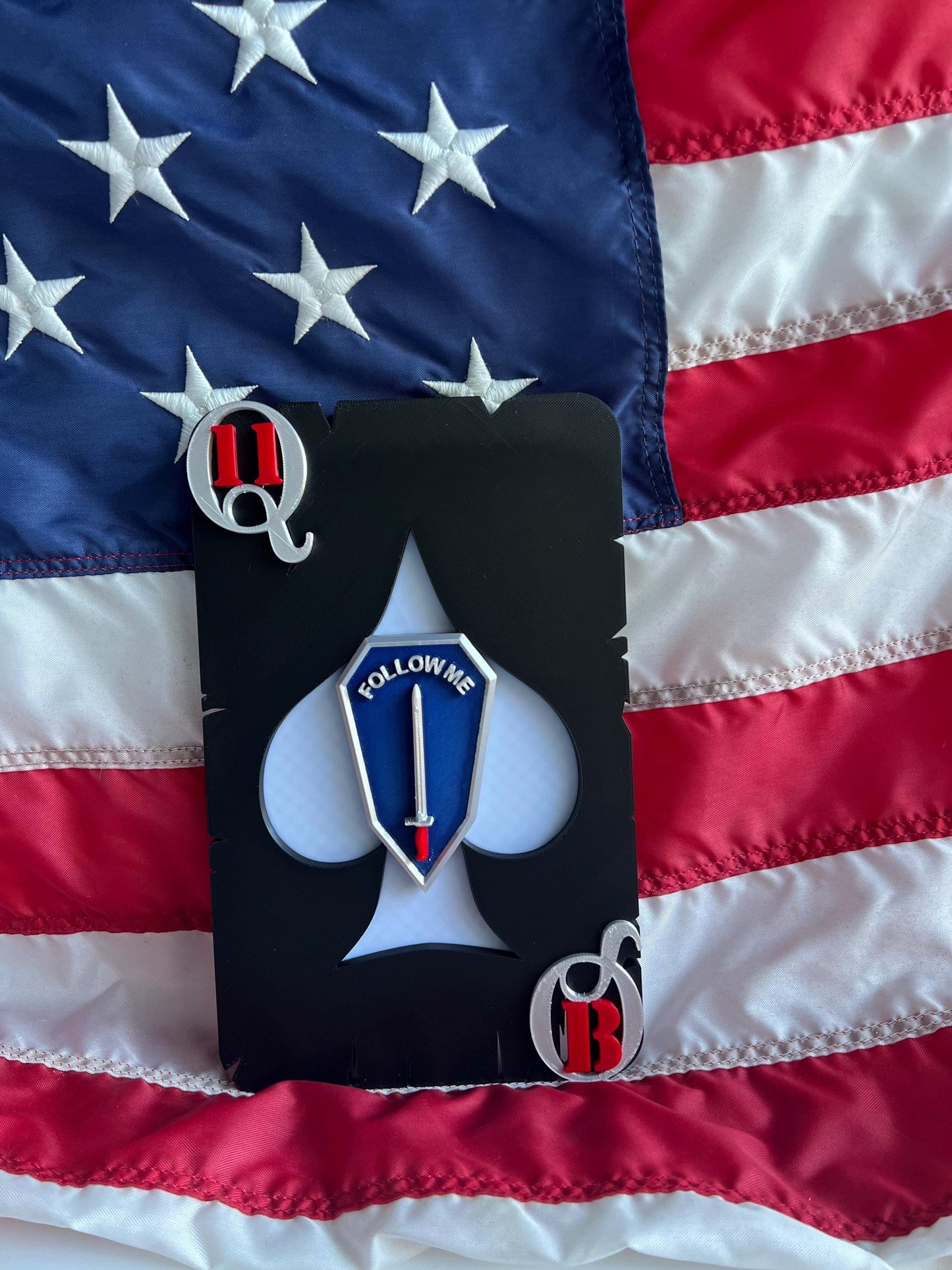 Army 11 Bravo “Queen of Battle Playing Card Design  3D Printed Display (412 Inches)