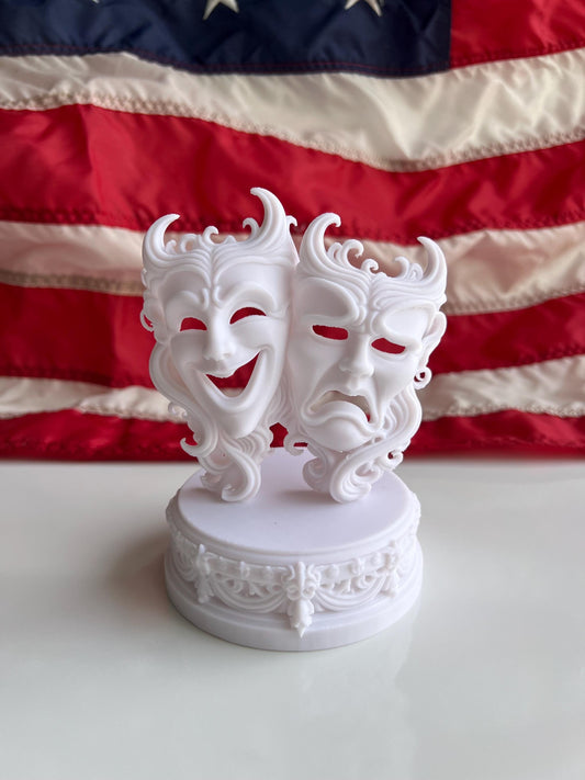 3D Printed Comedy & Tragedy Masks Statue | Theater Drama Decor | Classical Greek Mask Sculpture | Actor Gift | Stage Art Display