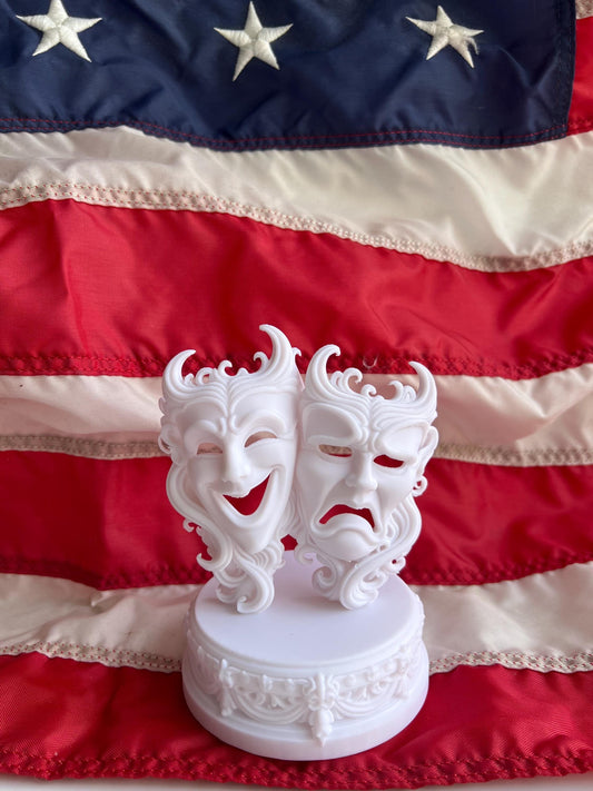 3D Printed Comedy & Tragedy Masks Statue | Theater Drama Decor | Classical Greek Mask Sculpture | Actor Gift | Stage Art Display